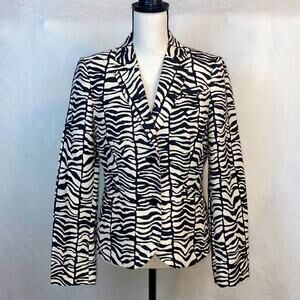 Calvin Klein Black and Cream Geometric Design Linen Blend Blazer